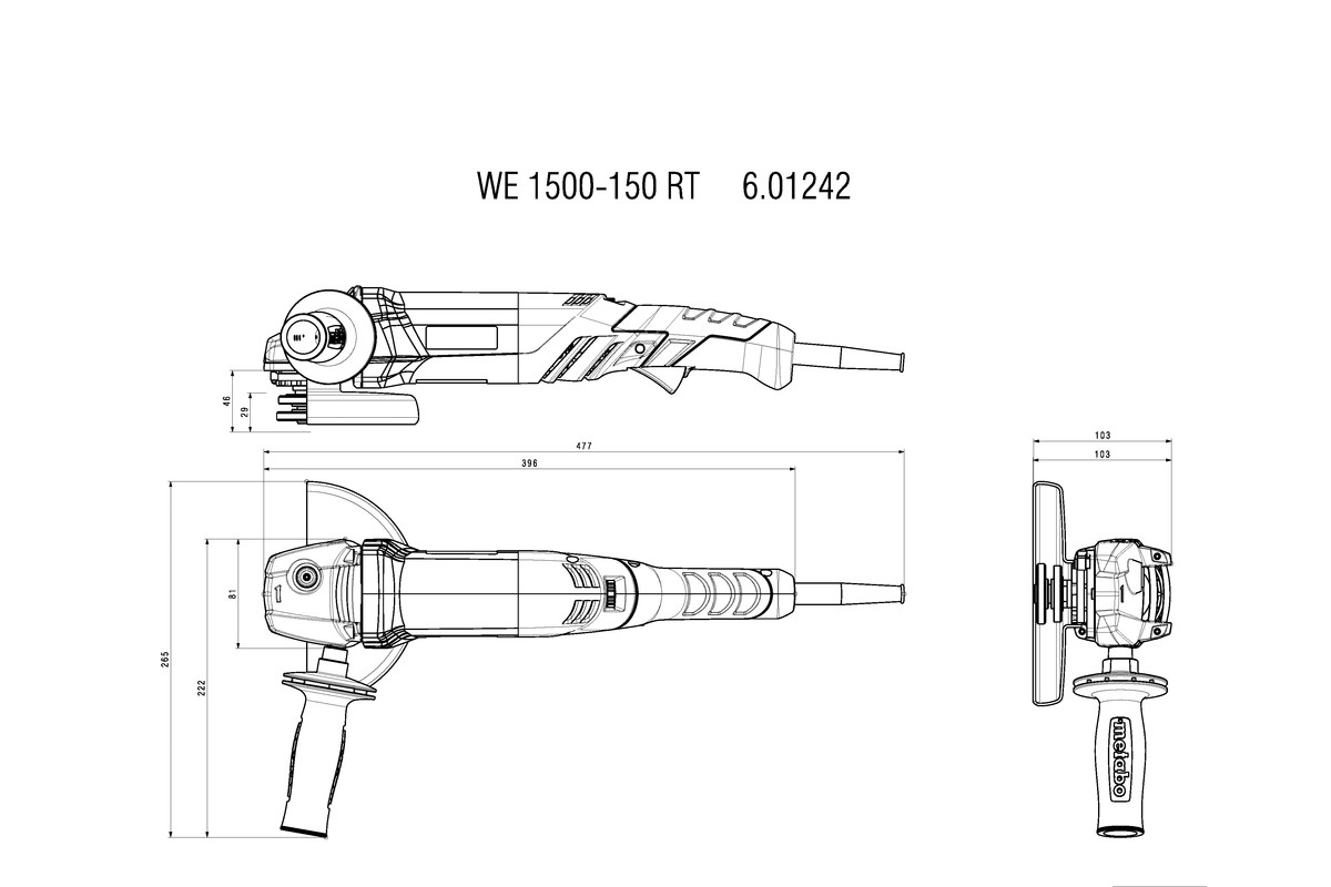 Чертежи болгарок. Metabo we 1500-150 RT 601242000. Metabo WEV 1500-125 quick RT. Болгарка Metabo we 1500-150 RT. Угловая шлифмашина we 1500-125 RT УШМ.